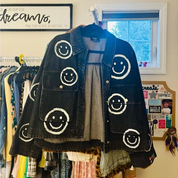 Dressed in Lala Happy Go Lucky Hand Painted Denim Jacket - Picture 3 of 5